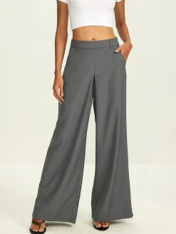 COMMENSE Plain Pockets Suit Wide Leg Pants* Bottoms