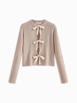 COMMENSE Plain Ribbed Bow Knotted Cardigan* Cardigans|Sweaters & Cardigans