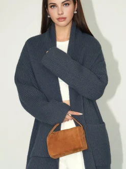 COMMENSE Plain Ribbed Pockets Long Cardigan* Cardigans|Sweaters & Cardigans