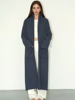 COMMENSE Plain Ribbed Pockets Long Cardigan* Cardigans|Sweaters & Cardigans