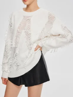COMMENSE Plain Ripped Tassel Sweater* Sweater Tops|Sweaters & Cardigans