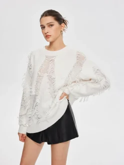 COMMENSE Plain Ripped Tassel Sweater* Sweater Tops|Sweaters & Cardigans