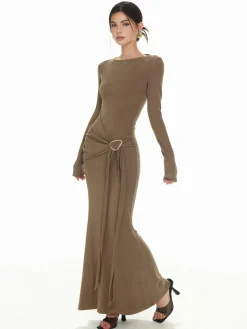 COMMENSE Plain Ruched Slim Knit Dress* Sweater Dresses|Casual Dresses