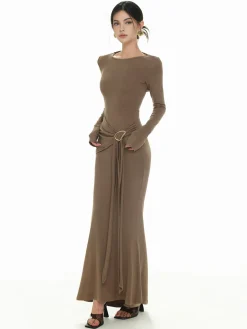 COMMENSE Plain Ruched Slim Knit Dress* Sweater Dresses|Casual Dresses