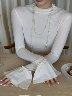 COMMENSE Plain Ruffle-Cuff Jersey Top* T-shirts|Tops