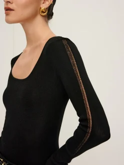 COMMENSE Plain Sheer Piping Knit Top* Sweater Tops|Sweaters & Cardigans