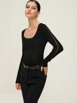 COMMENSE Plain Sheer Piping Knit Top* Sweater Tops|Sweaters & Cardigans