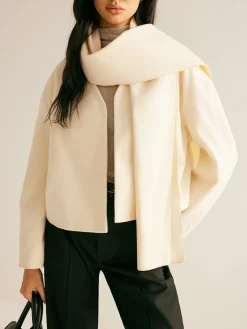 COMMENSE Plain Short Coat With Scarf* Outerwear|Coats