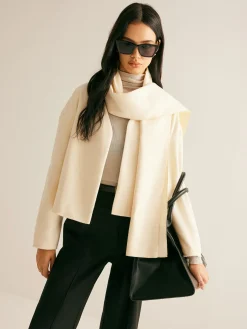 COMMENSE Plain Short Coat With Scarf* Outerwear|Coats