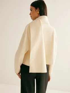COMMENSE Plain Short Coat With Scarf* Outerwear|Coats