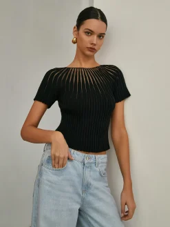 COMMENSE Plain Short Sleeve Knit Top* Sweater Tops|Sweaters & Cardigans