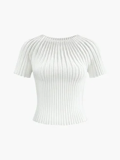 COMMENSE Plain Short Sleeve Knit Top* Sweater Tops|Sweaters & Cardigans