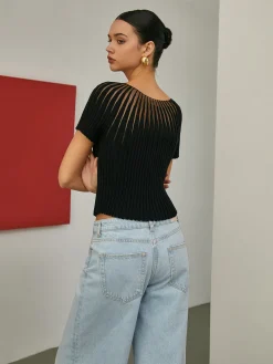 COMMENSE Plain Short Sleeve Knit Top* Sweater Tops|Sweaters & Cardigans