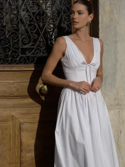 COMMENSE Plain Sleeveless Midi Dress* White Dresses|Casual Dresses