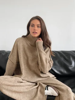 COMMENSE Plain Turtleneck Knit Pants Set* Pants Sets|Knitwear