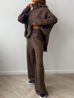 COMMENSE Plain Turtleneck Knit Pants Set* Pants Sets|Knitwear