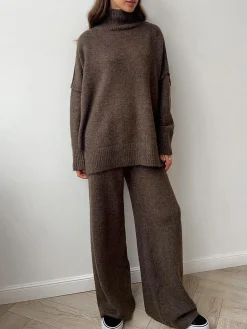 COMMENSE Plain Turtleneck Knit Pants Set* Pants Sets|Knitwear