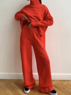 COMMENSE Plain Turtleneck Knit Pants Set* Pants Sets|Knitwear
