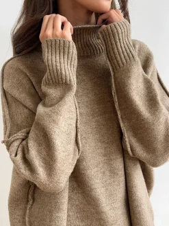 COMMENSE Plain Turtleneck Knit Pants Set* Pants Sets|Knitwear