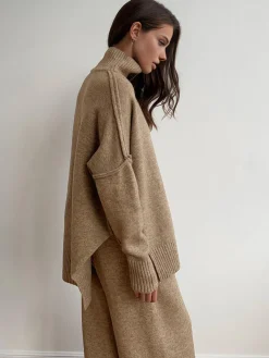 COMMENSE Plain Turtleneck Knit Pants Set* Pants Sets|Knitwear