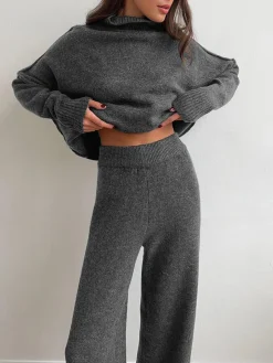 COMMENSE Plain Turtleneck Knit Pants Set* Pants Sets|Knitwear