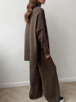 COMMENSE Plain Turtleneck Knit Pants Set* Pants Sets|Knitwear