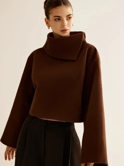 COMMENSE Plain Turtleneck Tweed Top* Outerwear|Coats