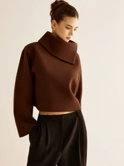 COMMENSE Plain Turtleneck Tweed Top* Outerwear|Coats