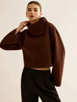 COMMENSE Plain Turtleneck Tweed Top* Outerwear|Coats