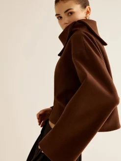 COMMENSE Plain Turtleneck Tweed Top* Outerwear|Coats