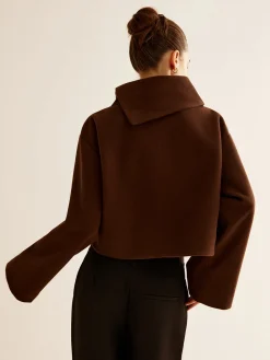 COMMENSE Plain Turtleneck Tweed Top* Outerwear|Coats