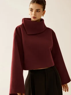 COMMENSE Plain Turtleneck Tweed Top* Outerwear|Coats