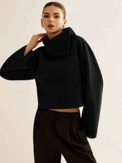 COMMENSE Plain Turtleneck Tweed Top* Outerwear|Coats