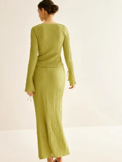 COMMENSE Plain V-Neck Lace Up Skirt Set* Skirt Sets|Long Sleeve Sets