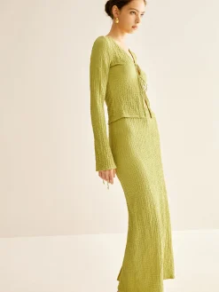 COMMENSE Plain V-Neck Lace Up Skirt Set* Skirt Sets|Long Sleeve Sets