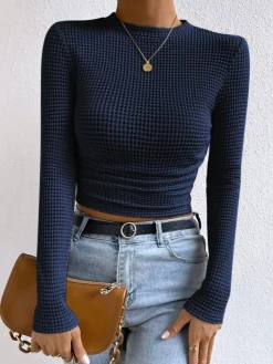COMMENSE Plain Waffle Slim Sweater* T-shirts|Tops
