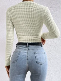 COMMENSE Plain Waffle Slim Sweater* T-shirts|Tops