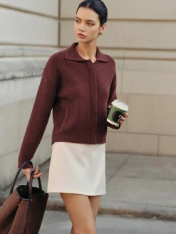 COMMENSE Plain Zipper Polo Cardigan* Cardigans|Sweaters & Cardigans