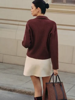COMMENSE Plain Zipper Polo Cardigan* Cardigans|Sweaters & Cardigans