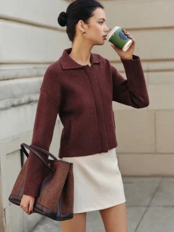 COMMENSE Plain Zipper Polo Cardigan* Cardigans|Sweaters & Cardigans