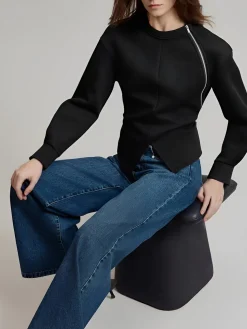 COMMENSE Plain Zipper Split Blouse* Blouses & Shirts|Tops