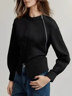 COMMENSE Plain Zipper Split Blouse* Blouses & Shirts|Tops