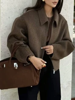COMMENSE Plain Zipper Tweed Jacket* Outerwear|Jackets