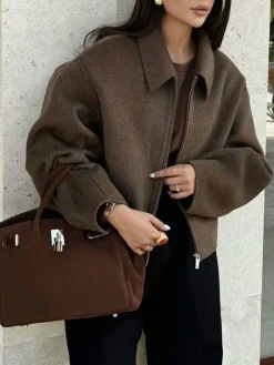 COMMENSE Plain Zipper Tweed Jacket* Outerwear|Jackets