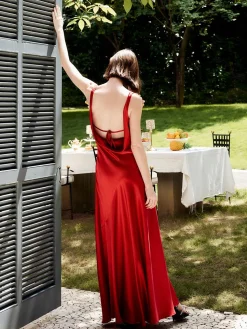 COMMENSE Pleated Backless Satin Tank Long Dress* Cocktail & Party Dresses|Summer Dresses