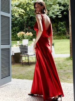 COMMENSE Pleated Backless Satin Tank Long Dress* Cocktail & Party Dresses|Summer Dresses