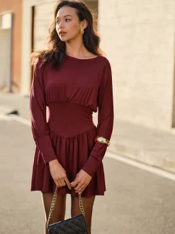 COMMENSE Pleated Cinched Waist Dress Without Belt* Casual Dresses|Cocktail & Party Dresses