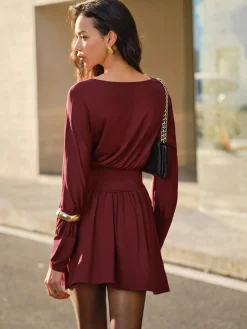 COMMENSE Pleated Cinched Waist Dress Without Belt* Casual Dresses|Cocktail & Party Dresses
