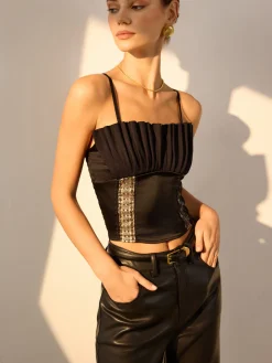 COMMENSE Pleated Crop Cami Top* Crop Tops|Tank Tops & Camis
