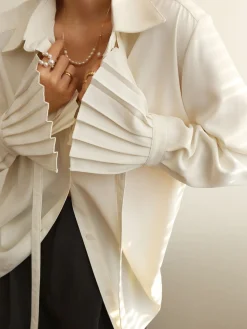 COMMENSE Pleated Cuff Collar Tied Button Shirt* Blouses & Shirts|Tops